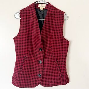 Woolrich Womens Red Black Buffalo Check Plaid Wool Vest Small Pockets Holiday S